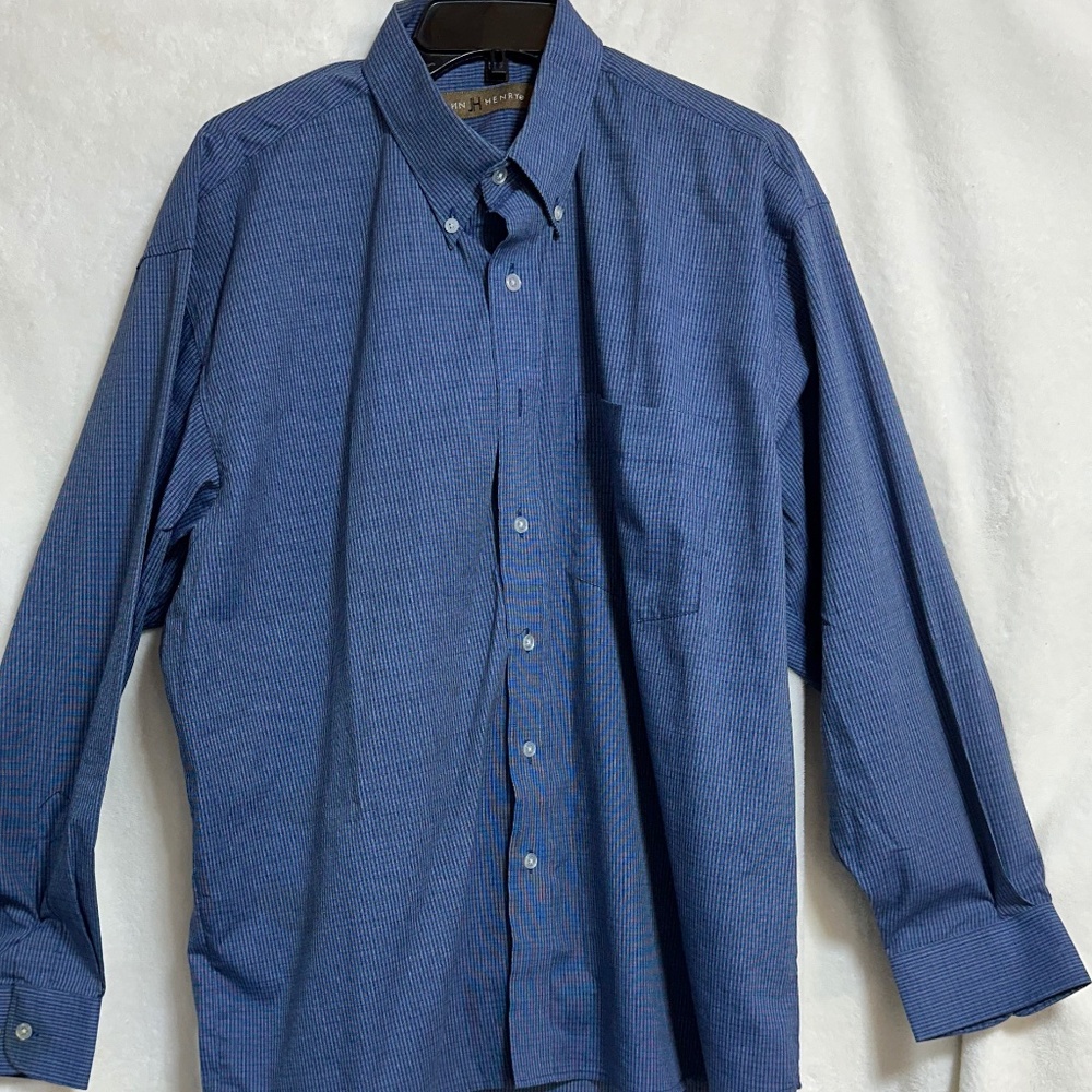 John Henry Men's Shirt Large Blue Pattern Long Sleeve Button Down Collared